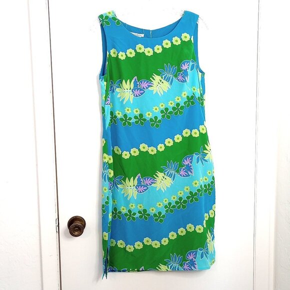Maggie London Tropical Floral Silk Shift Dress - Picture 1 of 8